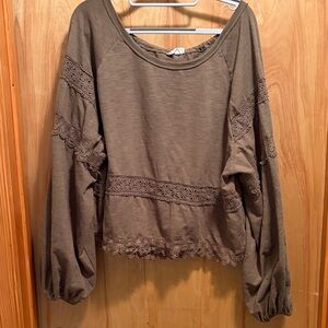 In Bloom Olive Lace Accent Blouse